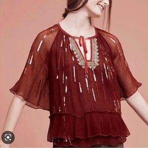 - Anthropologie sheer top with sequinned details. NWOT. Size Smalll